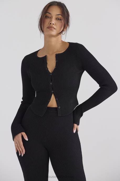 House of CB Sylvia Black Ribbed Knit Cardigan Clothing 4H6N695