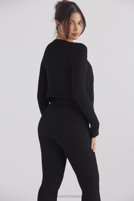 House of CB Sylvia Black Ribbed Knit Cardigan Clothing 4H6N695