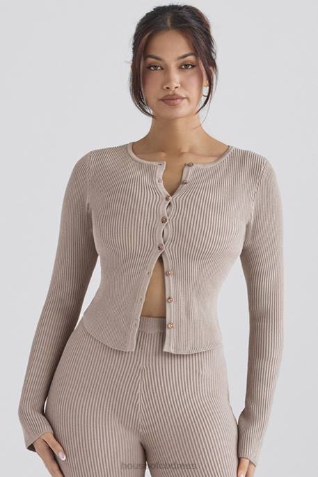 House of CB Sylvia Taupe Ribbed Knit Cardigan Clothing 4H6N696