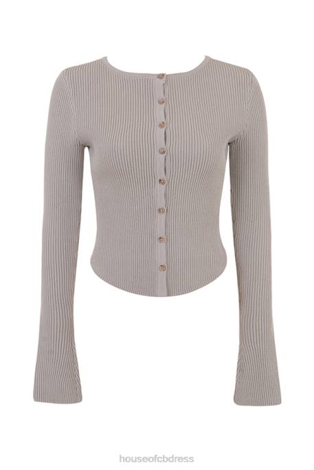 House of CB Sylvia Taupe Ribbed Knit Cardigan Clothing 4H6N696