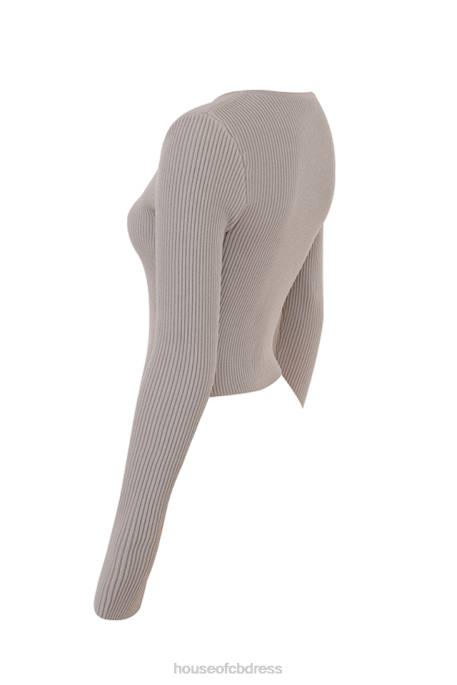 House of CB Sylvia Taupe Ribbed Knit Cardigan Clothing 4H6N696