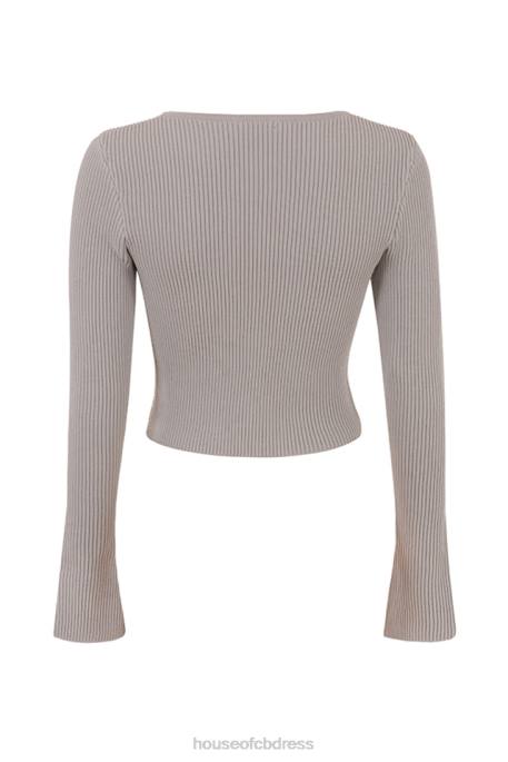 House of CB Sylvia Taupe Ribbed Knit Cardigan Clothing 4H6N696
