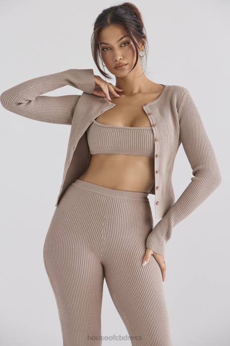 House of CB Sylvia Taupe Ribbed Knit Cardigan Clothing 4H6N696