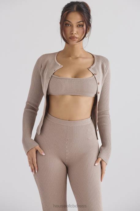 House of CB Sylvia Taupe Ribbed Knit Cardigan Clothing 4H6N696