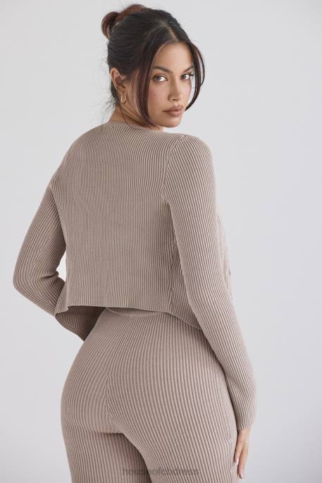 House of CB Sylvia Taupe Ribbed Knit Cardigan Clothing 4H6N696