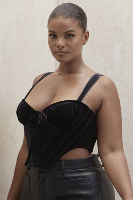 House of CB Aayla Black Velvet Cupped Corset Top Clothing 4H6N99