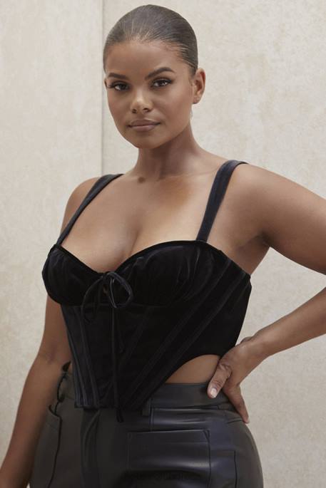 House of CB Aayla Black Velvet Cupped Corset Top Clothing 4H6N99
