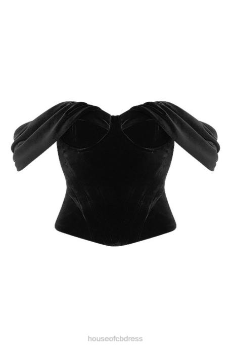 House of CB Angelica Black Velvet Draped Corset Clothing 4H6N96