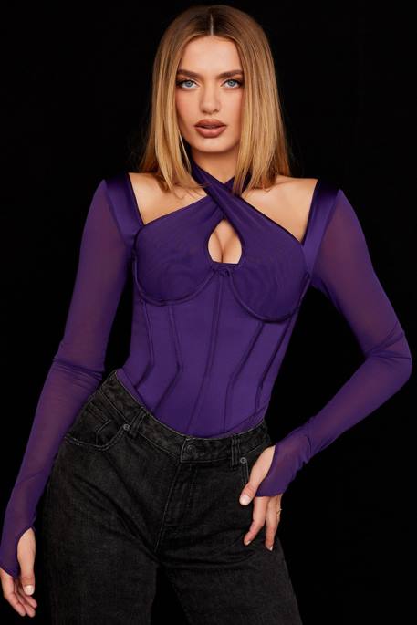 House of CB Angharad Grape Halterneck Corset Bodysuit Clothing 4H6N74