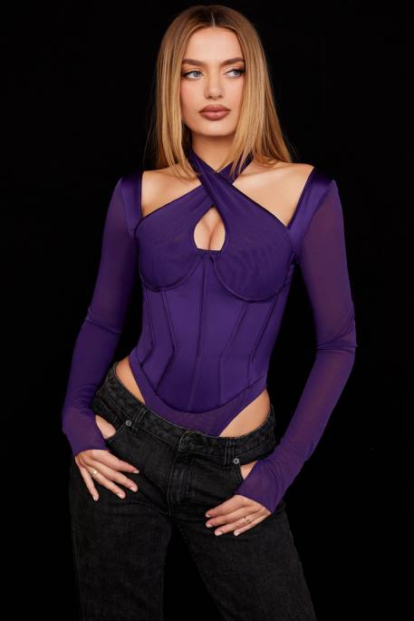 House of CB Angharad Grape Halterneck Corset Bodysuit Clothing 4H6N74