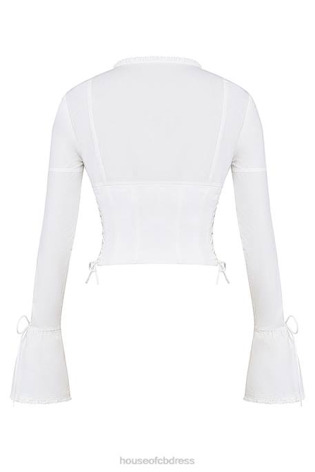House of CB Anissa White Lace Up Top Clothing 4H6N10