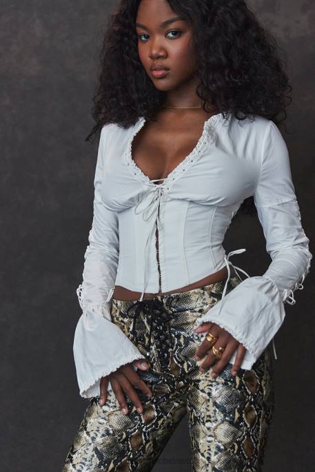 House of CB Anissa White Lace Up Top Clothing 4H6N10