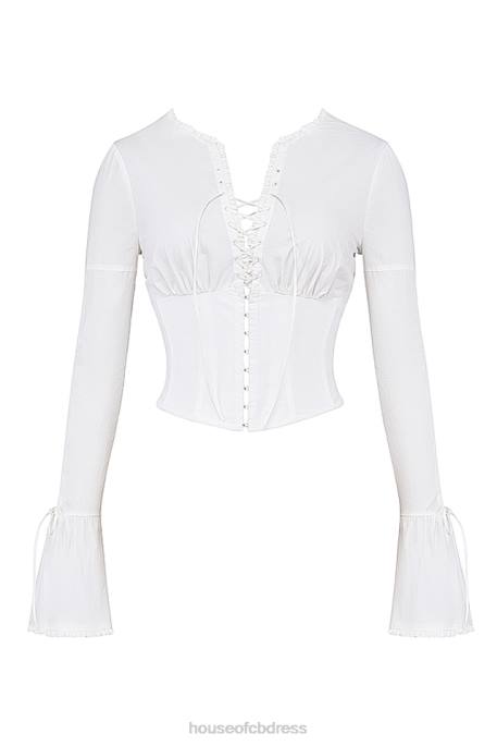 House of CB Anissa White Lace Up Top Clothing 4H6N10