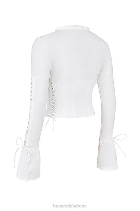 House of CB Anissa White Lace Up Top Clothing 4H6N10