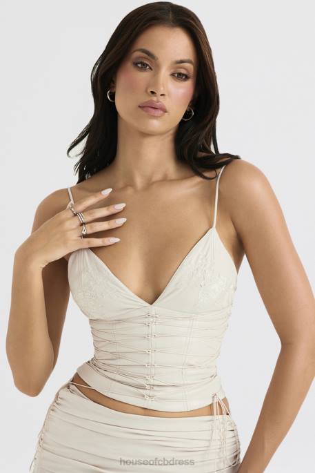 House of CB Antonella Off White Vegan Leather Corset Clothing 4H6N35