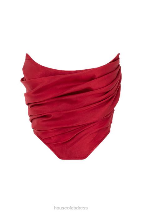 House of CB Ari Red Taffeta Draped Corset Clothing 4H6N95