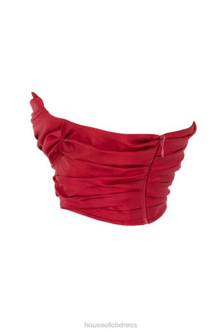 House of CB Ari Red Taffeta Draped Corset Clothing 4H6N95