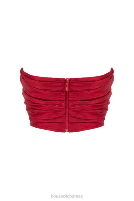 House of CB Ari Red Taffeta Draped Corset Clothing 4H6N95