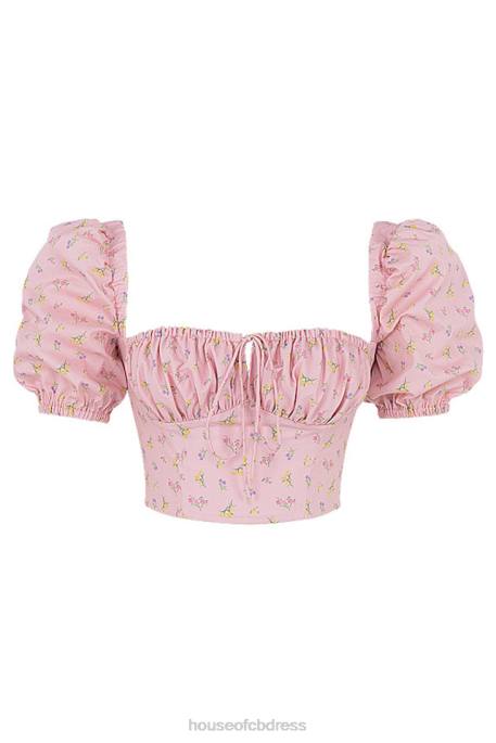 House of CB Arianna Pink Floral Puff Sleeve Corset Clothing 4H6N87