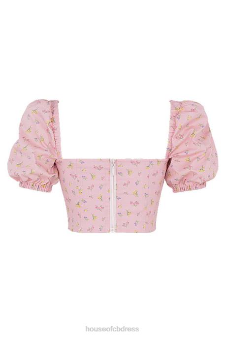 House of CB Arianna Pink Floral Puff Sleeve Corset Clothing 4H6N87