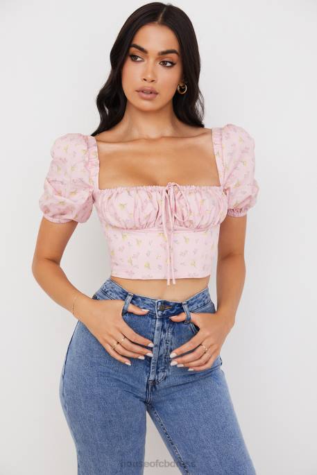 House of CB Arianna Pink Floral Puff Sleeve Corset Clothing 4H6N87