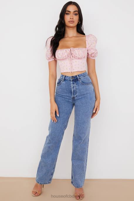 House of CB Arianna Pink Floral Puff Sleeve Corset Clothing 4H6N87