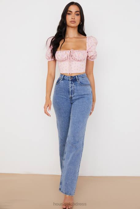 House of CB Arianna Pink Floral Puff Sleeve Corset Clothing 4H6N87