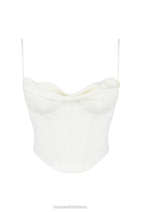 House of CB Bea Ivory Satin Draped Corset Clothing 4H6N84