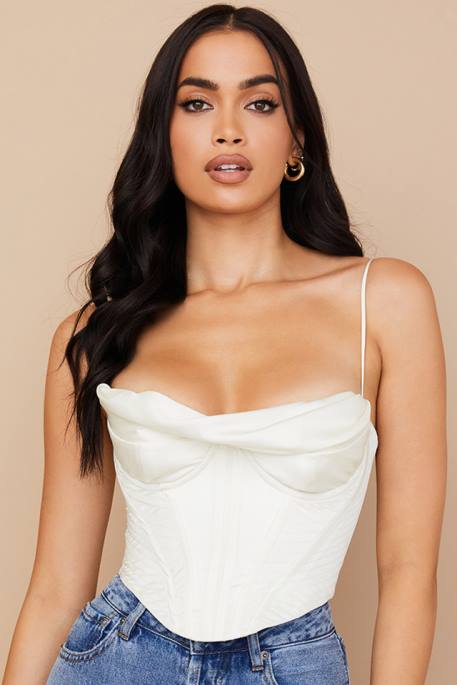 House of CB Bea Ivory Satin Draped Corset Clothing 4H6N84