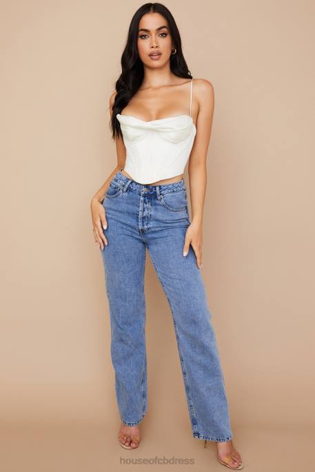 House of CB Bea Ivory Satin Draped Corset Clothing 4H6N84