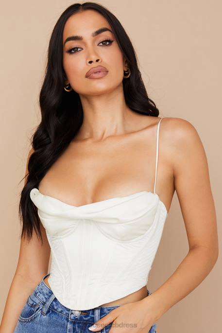 House of CB Bea Ivory Satin Draped Corset Clothing 4H6N84