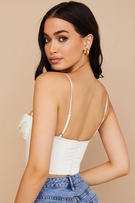 House of CB Bea Ivory Satin Draped Corset Clothing 4H6N84