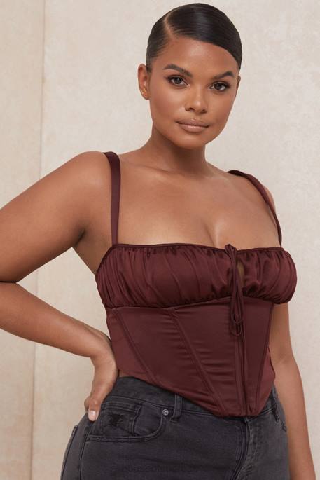 House of CB Betsy Raisin Satin Cropped Corset Clothing 4H6N98