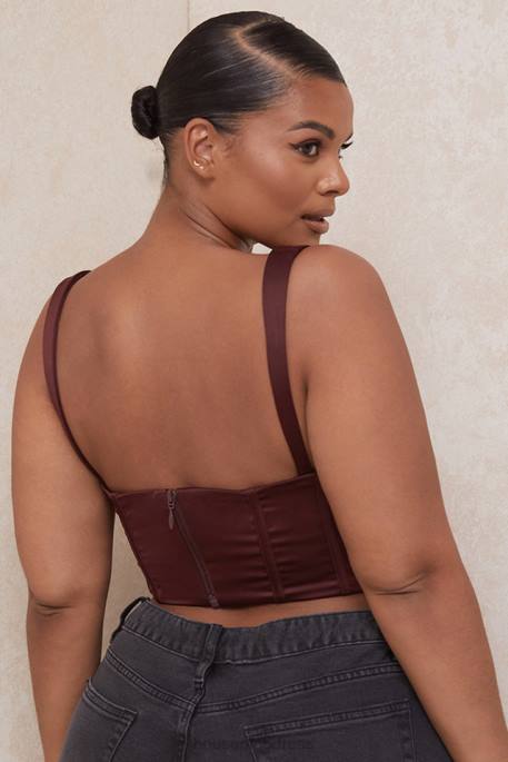House of CB Betsy Raisin Satin Cropped Corset Clothing 4H6N98