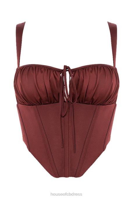 House of CB Betsy Raisin Satin Cropped Corset Clothing 4H6N98