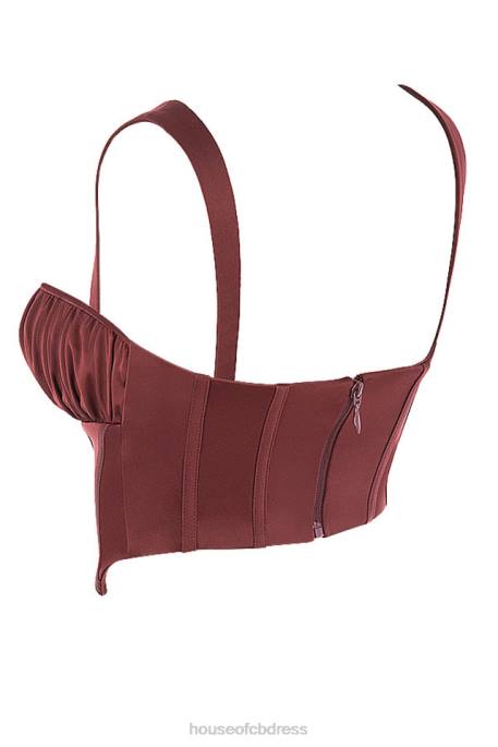 House of CB Betsy Raisin Satin Cropped Corset Clothing 4H6N98