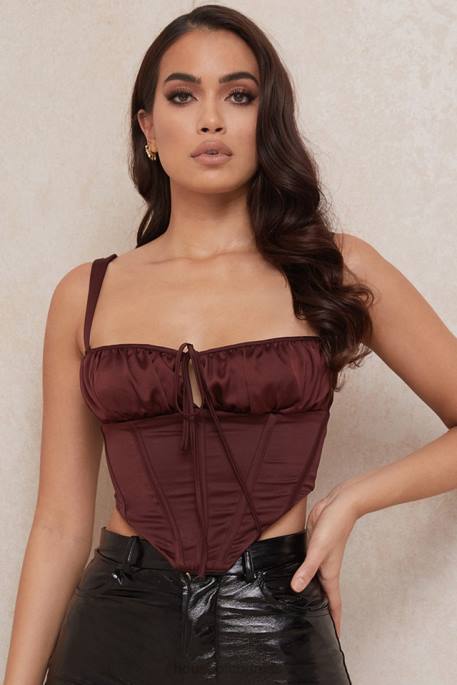 House of CB Betsy Raisin Satin Cropped Corset Clothing 4H6N98