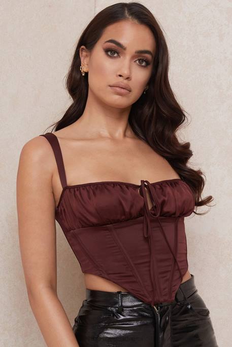 House of CB Betsy Raisin Satin Cropped Corset Clothing 4H6N98