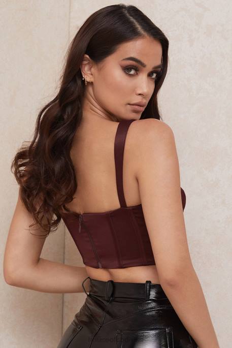 House of CB Betsy Raisin Satin Cropped Corset Clothing 4H6N98
