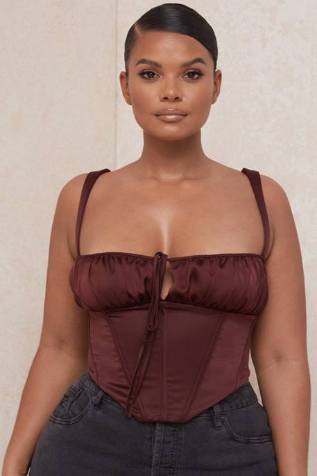 House of CB Betsy Raisin Satin Cropped Corset Clothing 4H6N98