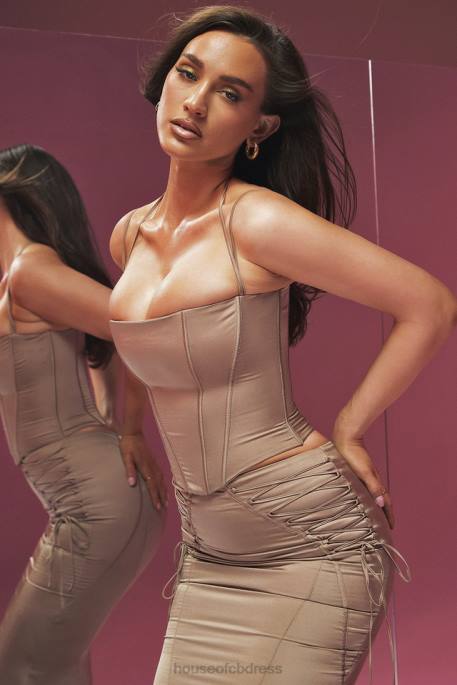House of CB Chantelle Latte Satin Corset Clothing 4H6N60