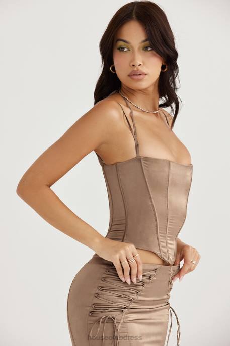 House of CB Chantelle Latte Satin Corset Clothing 4H6N60