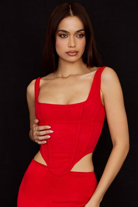 House of CB Edetta Scarlet Mesh Corset Clothing 4H6N67