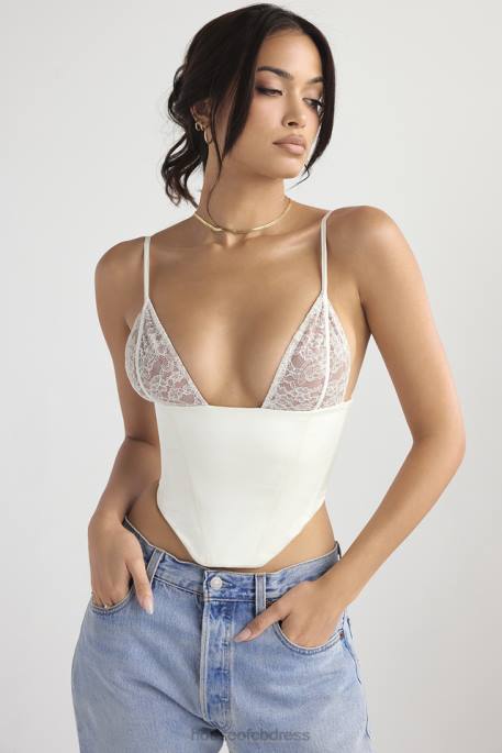 House of CB Emilee Ivory Satin and Lace Corset Clothing 4H6N53