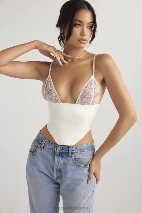 House of CB Emilee Ivory Satin and Lace Corset Clothing 4H6N53