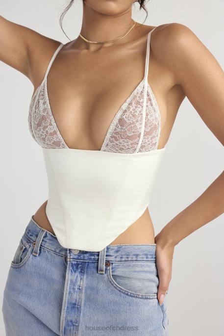 House of CB Emilee Ivory Satin and Lace Corset Clothing 4H6N53