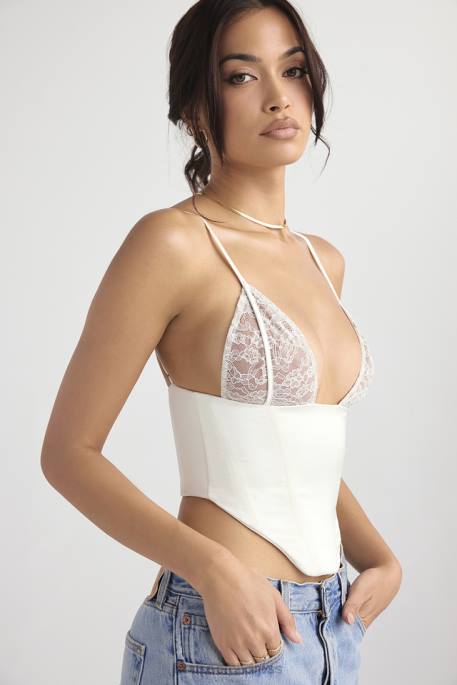 House of CB Emilee Ivory Satin and Lace Corset Clothing 4H6N53