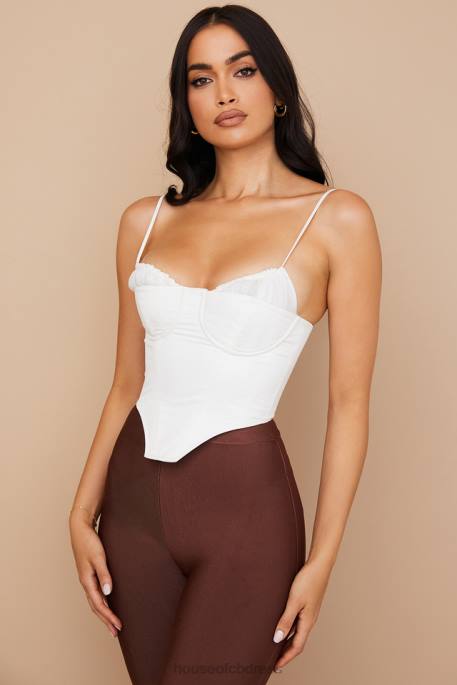 House of CB Emiliana White Gathered Corset Clothing 4H6N83