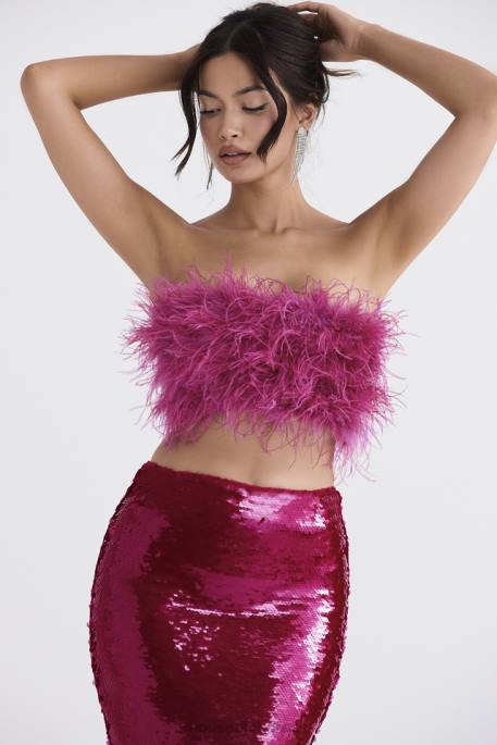 House of CB Fenella Hot Pink Trimmed Bandeau Clothing 4H6N698