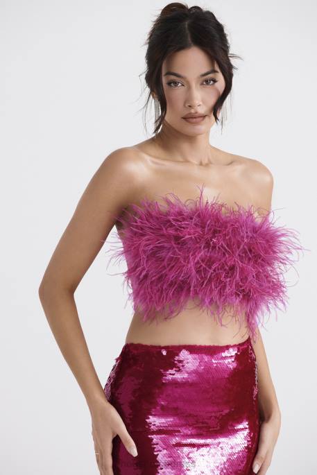 House of CB Fenella Hot Pink Trimmed Bandeau Clothing 4H6N698